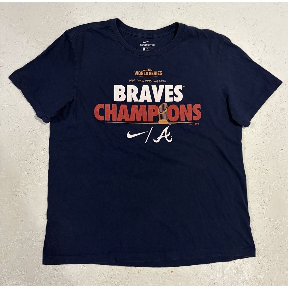 Atlanta Braves T-Shirt Mens Large Blue Nike 2021 MLB World Series Champions